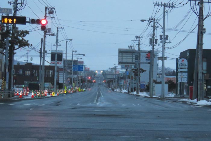 webnews今朝の北見/交差点から奥は常呂方面